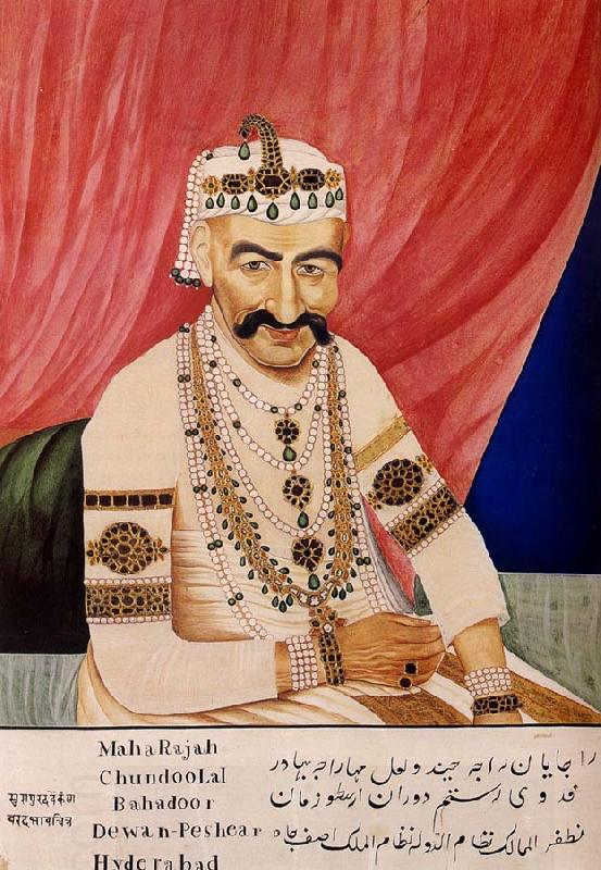 unknow artist Portrait of Maharaja Chandulal,Chief Minister of the Nizam of Hyderabad,Nawab Ali Khan,Asaf Jah Iv China oil painting art